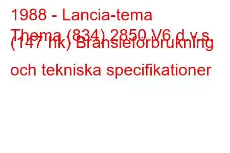 1988 - Lancia-tema
Thema (834) 2850 V6 d.v.s. (147 hk) Bränsleförbrukning och tekniska specifikationer