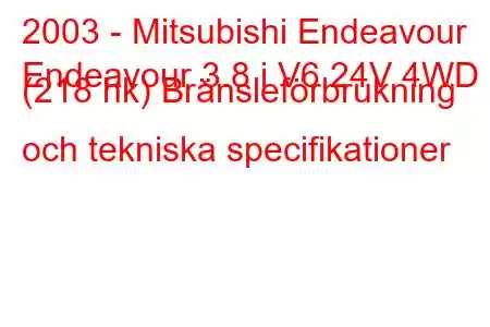 2003 - Mitsubishi Endeavour
Endeavour 3.8 i V6 24V 4WD (218 hk) Bränsleförbrukning och tekniska specifikationer