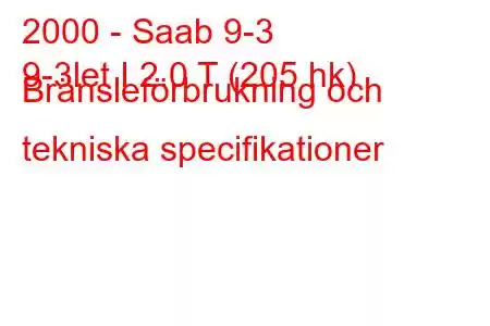 2000 - Saab 9-3
9-3let I 2.0 T (205 hk) Bränsleförbrukning och tekniska specifikationer