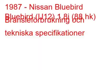 1987 - Nissan Bluebird
Bluebird (U12) 1.8i (88 hk) Bränsleförbrukning och tekniska specifikationer