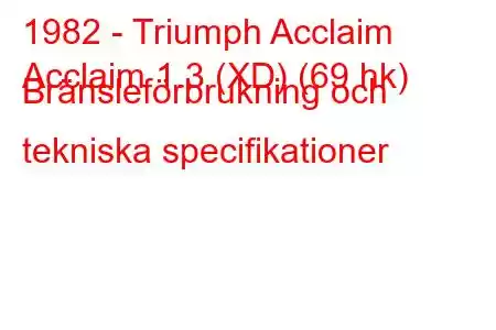 1982 - Triumph Acclaim
Acclaim 1.3 (XD) (69 hk) Bränsleförbrukning och tekniska specifikationer