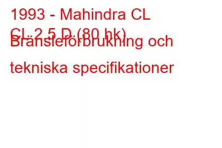 1993 - Mahindra CL
CL 2.5 D (80 hk) Bränsleförbrukning och tekniska specifikationer