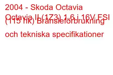 2004 - Skoda Octavia
Octavia II (1Z3) 1,6 i 16V FSI (115 hk) Bränsleförbrukning och tekniska specifikationer