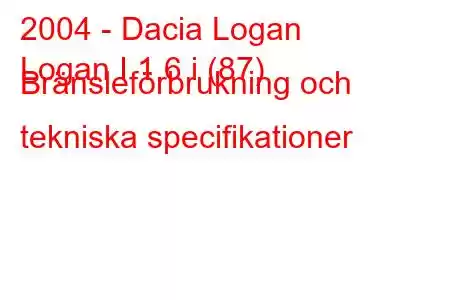 2004 - Dacia Logan
Logan I 1.6 i (87) Bränsleförbrukning och tekniska specifikationer