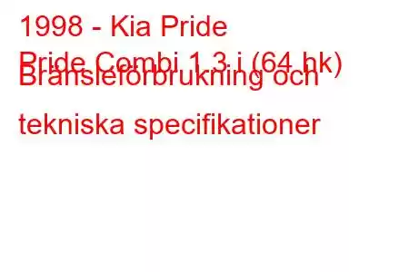 1998 - Kia Pride
Pride Combi 1.3 i (64 hk) Bränsleförbrukning och tekniska specifikationer