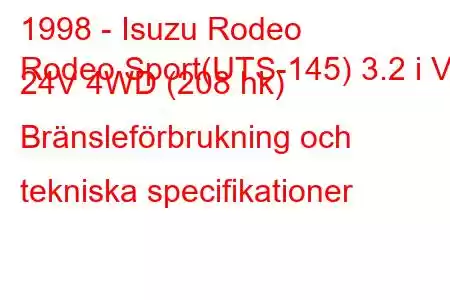 1998 - Isuzu Rodeo
Rodeo Sport(UTS-145) 3.2 i V6 24V 4WD (208 hk) Bränsleförbrukning och tekniska specifikationer