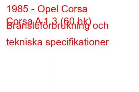 1985 - Opel Corsa
Corsa A 1.3 (60 hk) Bränsleförbrukning och tekniska specifikationer