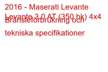 2016 - Maserati Levante
Levante 3.0 AT (350 hk) 4x4 Bränsleförbrukning och tekniska specifikationer