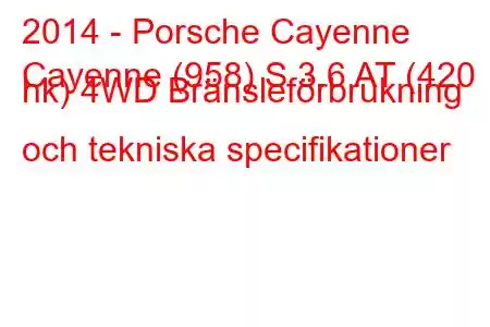 2014 - Porsche Cayenne
Cayenne (958) S 3.6 AT (420 hk) 4WD Bränsleförbrukning och tekniska specifikationer