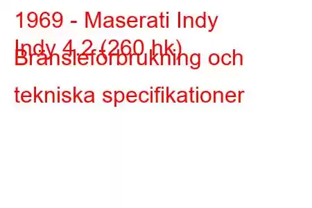 1969 - Maserati Indy
Indy 4.2 (260 hk) Bränsleförbrukning och tekniska specifikationer