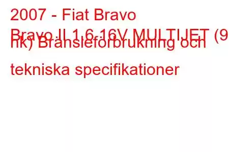 2007 - Fiat Bravo
Bravo II 1.6 16V MULTIJET (90 hk) Bränsleförbrukning och tekniska specifikationer