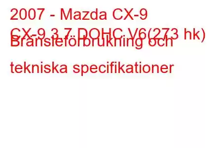 2007 - Mazda CX-9
CX-9 3.7 DOHC V6(273 hk) Bränsleförbrukning och tekniska specifikationer