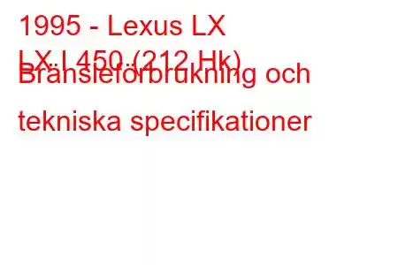 1995 - Lexus LX
LX I 450 (212 Hk) Bränsleförbrukning och tekniska specifikationer