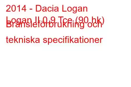 2014 - Dacia Logan
Logan II 0,9 Tce (90 hk) Bränsleförbrukning och tekniska specifikationer