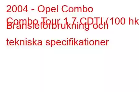 2004 - Opel Combo
Combo Tour 1.7 CDTI (100 hk) Bränsleförbrukning och tekniska specifikationer