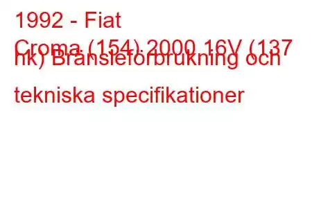 1992 - Fiat
Croma (154) 2000 16V (137 hk) Bränsleförbrukning och tekniska specifikationer