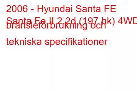 2006 - Hyundai Santa FE
Santa Fe II 2.2d (197 hk) 4WD bränsleförbrukning och tekniska specifikationer