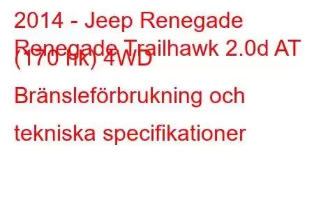 2014 - Jeep Renegade
Renegade Trailhawk 2.0d AT (170 hk) 4WD Bränsleförbrukning och tekniska specifikationer