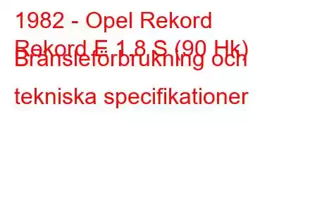 1982 - Opel Rekord
Rekord E 1.8 S (90 Hk) Bränsleförbrukning och tekniska specifikationer