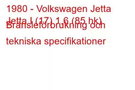 1980 - Volkswagen Jetta
Jetta I (17) 1,6 (85 hk) Bränsleförbrukning och tekniska specifikationer