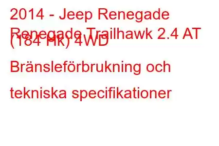 2014 - Jeep Renegade
Renegade Trailhawk 2.4 AT (184 Hk) 4WD Bränsleförbrukning och tekniska specifikationer