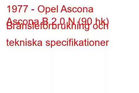 1977 - Opel Ascona
Ascona B 2.0 N (90 hk) Bränsleförbrukning och tekniska specifikationer