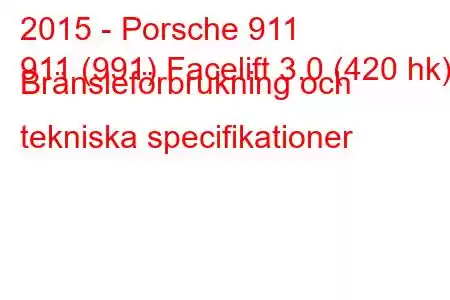 2015 - Porsche 911
911 (991) Facelift 3.0 (420 hk) Bränsleförbrukning och tekniska specifikationer