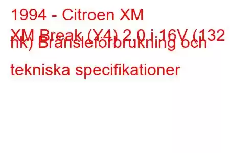 1994 - Citroen XM
XM Break (Y4) 2.0 i 16V (132 hk) Bränsleförbrukning och tekniska specifikationer