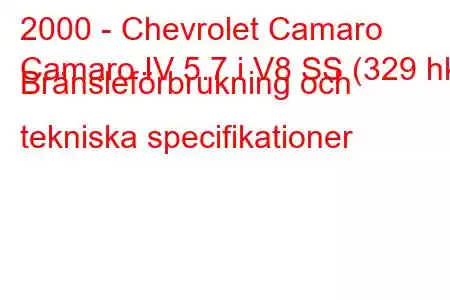 2000 - Chevrolet Camaro
Camaro IV 5.7 i V8 SS (329 hk) Bränsleförbrukning och tekniska specifikationer