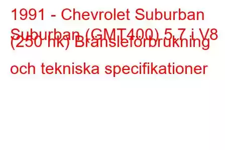 1991 - Chevrolet Suburban
Suburban (GMT400) 5.7 i V8 (250 hk) Bränsleförbrukning och tekniska specifikationer