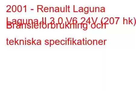 2001 - Renault Laguna
Laguna II 3.0 V6 24V (207 hk) Bränsleförbrukning och tekniska specifikationer