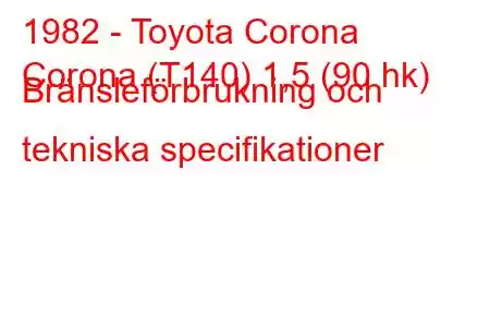 1982 - Toyota Corona
Corona (T140) 1,5 (90 hk) Bränsleförbrukning och tekniska specifikationer