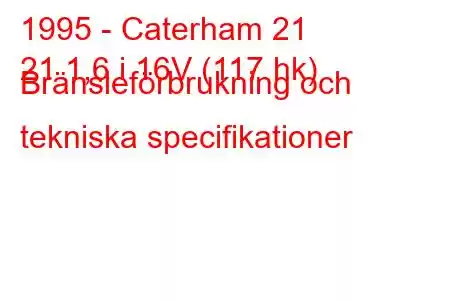 1995 - Caterham 21
21 1,6 i 16V (117 hk) Bränsleförbrukning och tekniska specifikationer