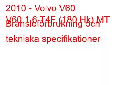 2010 - Volvo V60
V60 1.6 T4F (180 Hk) MT Bränsleförbrukning och tekniska specifikationer