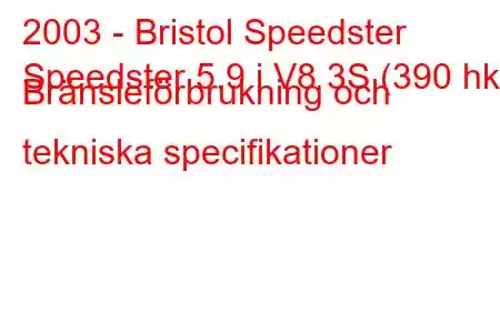 2003 - Bristol Speedster
Speedster 5.9 i V8 3S (390 hk) Bränsleförbrukning och tekniska specifikationer