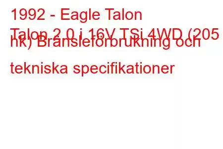 1992 - Eagle Talon
Talon 2.0 i 16V TSi 4WD (205 hk) Bränsleförbrukning och tekniska specifikationer