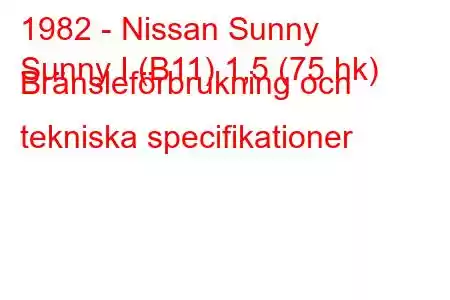 1982 - Nissan Sunny
Sunny I (B11) 1,5 (75 hk) Bränsleförbrukning och tekniska specifikationer