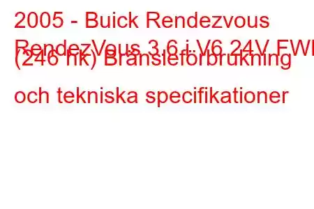 2005 - Buick Rendezvous
RendezVous 3.6 i V6 24V FWD (246 hk) Bränsleförbrukning och tekniska specifikationer