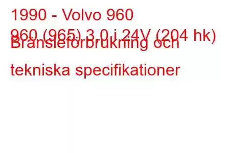 1990 - Volvo 960
960 (965) 3,0 i 24V (204 hk) Bränsleförbrukning och tekniska specifikationer