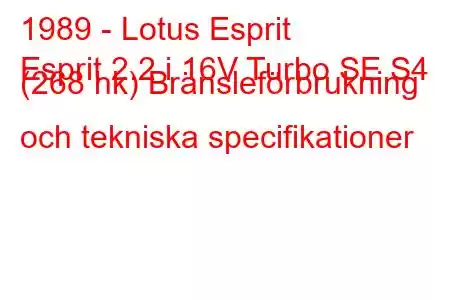 1989 - Lotus Esprit
Esprit 2.2 i 16V Turbo SE S4 (268 hk) Bränsleförbrukning och tekniska specifikationer