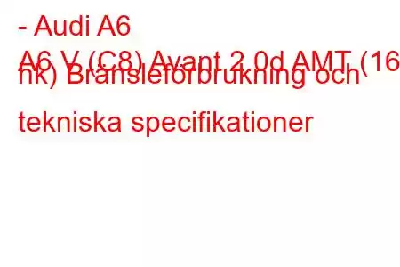 - Audi A6
A6 V (C8) Avant 2.0d AMT (164 hk) Bränsleförbrukning och tekniska specifikationer