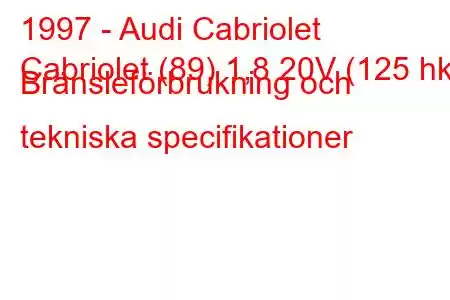 1997 - Audi Cabriolet
Cabriolet (89) 1,8 20V (125 hk) Bränsleförbrukning och tekniska specifikationer