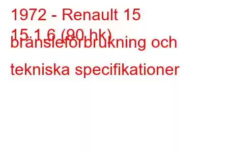 1972 - Renault 15
15 1,6 (90 hk) bränsleförbrukning och tekniska specifikationer