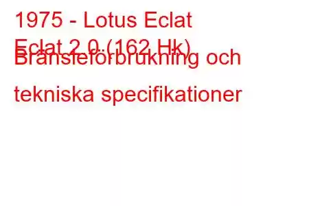 1975 - Lotus Eclat
Eclat 2.0 (162 Hk) Bränsleförbrukning och tekniska specifikationer