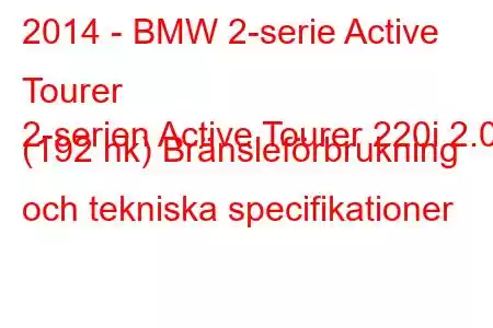 2014 - BMW 2-serie Active Tourer
2-serien Active Tourer 220i 2.0 (192 hk) Bränsleförbrukning och tekniska specifikationer