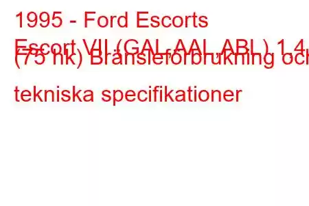 1995 - Ford Escorts
Escort VII (GAL,AAL,ABL) 1,4 i (75 hk) Bränsleförbrukning och tekniska specifikationer