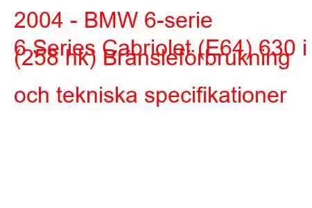 2004 - BMW 6-serie
6 Series Cabriolet (E64) 630 i (258 hk) Bränsleförbrukning och tekniska specifikationer