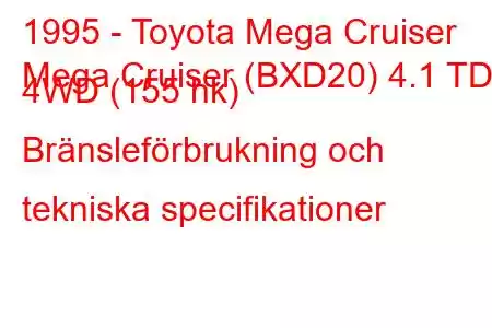 1995 - Toyota Mega Cruiser
Mega Cruiser (BXD20) 4.1 TD 4WD (155 hk) Bränsleförbrukning och tekniska specifikationer