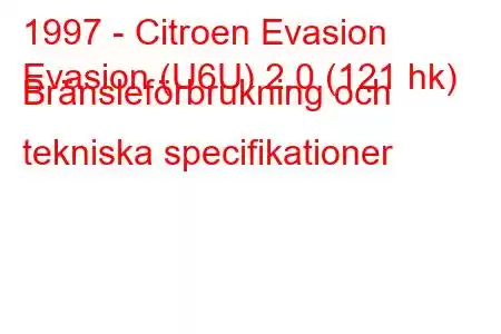 1997 - Citroen Evasion
Evasion (U6U) 2.0 (121 hk) Bränsleförbrukning och tekniska specifikationer