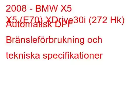 2008 - BMW X5
X5 (E70) XDrive30i (272 Hk) Automatisk DPF Bränsleförbrukning och tekniska specifikationer